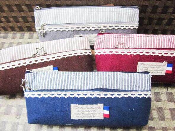 可爱多层笔袋女生蕾丝帆布收纳包双层铅笔盒韩版创意简约软布学生