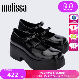 女黑色粗跟单鞋 Melissa梅丽莎秋新款 复古厚底玛丽珍33670 预售