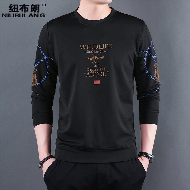品牌男士长袖T恤秋季新品圆领印花秋冬季打底衫潮流百搭卫衣男
