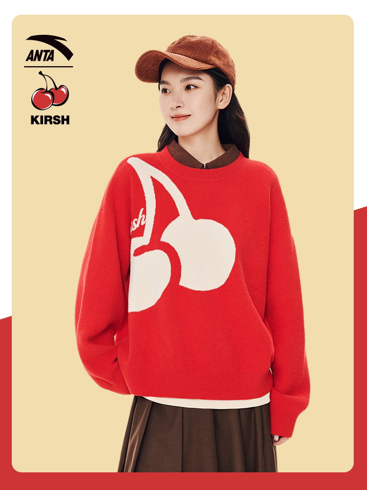 ANTA X KIRSH 콜라보레이션?빅 체리 스웨터 니트 스웨트셔츠 여성 겨울 니트 풀오버 탑