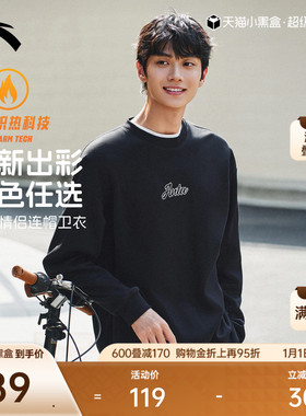 安踏加绒套头衫卫衣男女同款冬季新款情侣休闲针织长袖运动服上衣