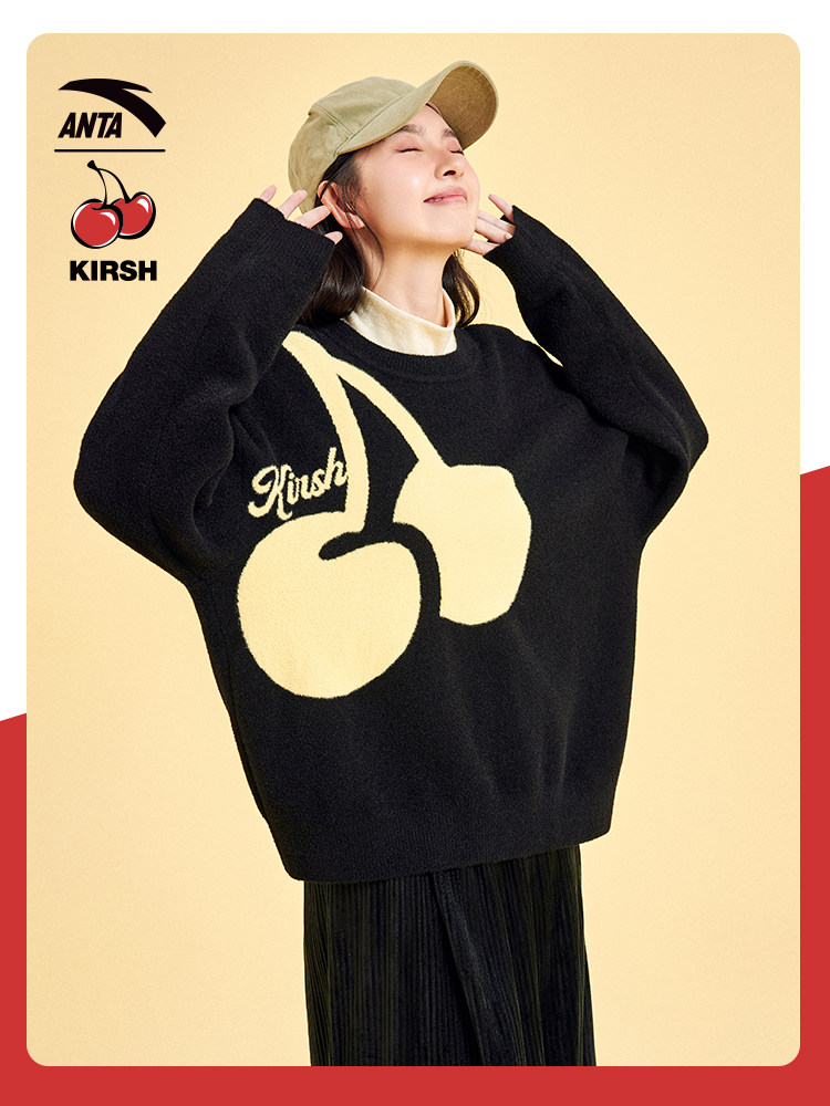 ANTA X KIRSH 콜라보레이션?빅 체리 스웨터 니트 스웨트셔츠 여성 겨울 니트 풀오버 탑