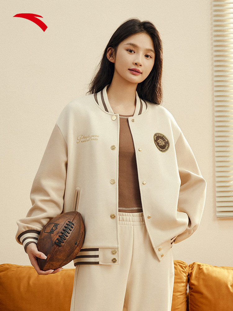 ANTA 레트로 아메리칸 스포츠 자켓 여성 겨울 루즈 캐주얼 야구 유니폼 니트 카디건 패션 자켓 탑