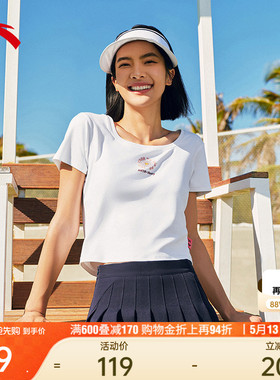 安踏×Roxy联名丨高弹短袖t恤女士夏季短款显瘦休闲上衣162528123