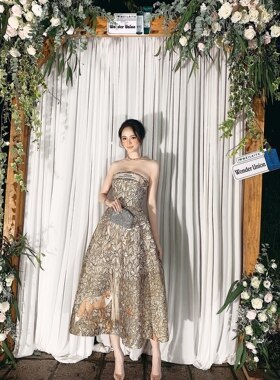 现货-越南小众Lobbster 时尚绿野仙踪高腰吊带气质优雅连衣裙