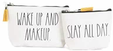 rae dunn 2 bag set wakeup and makeup and slay all day cosmet