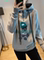 GRAY BEAR PRINT KNIT SWEATER WOMENS AUTUMN LOOSE HOODED DRAWSTRING CASUAL TOP 2024 NEW EUROPEAN STATION TREND