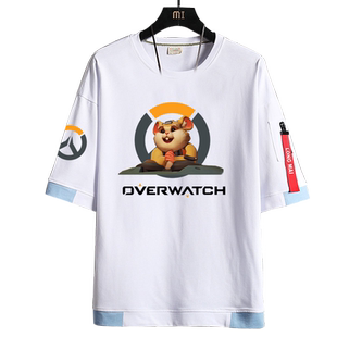 仓鼠球破坏球守望先锋哈蒙德短袖T恤衫男女衣服休闲飘带半袖