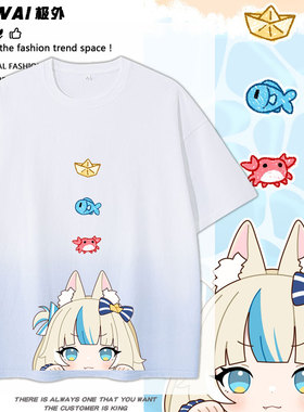 鲨鱼子Sameko Saba联名周边Vtuber可爱趴二次元短袖t恤男女夏季衣