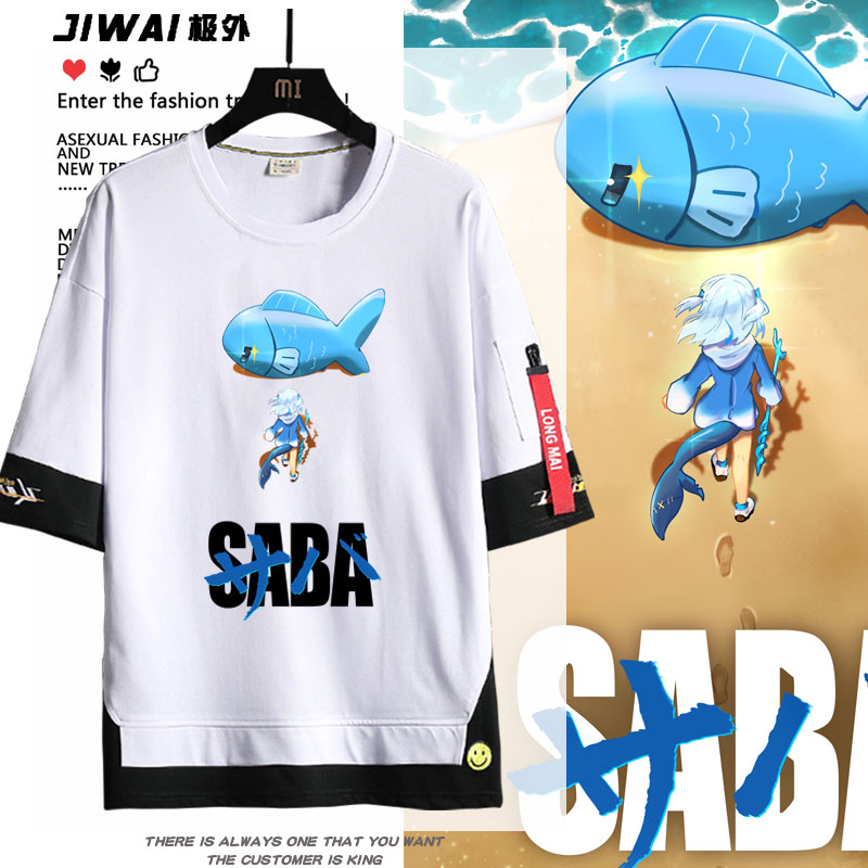 鲨鱼娘噶呜古拉Gawr Gura联动阿基拉动漫周边短袖二次元男女纯棉