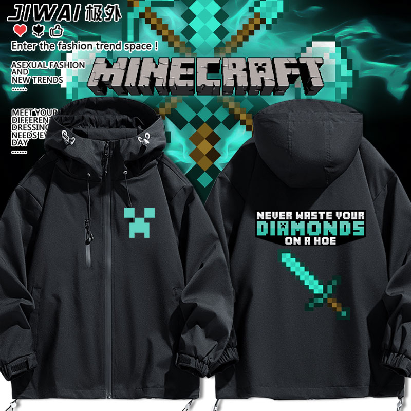我的世界苦力怕游戏周边卡通图案新款男女冲锋衣秋冬季外套上衣服