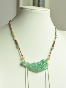 sz033青城原创天然A货翡翠碧玉百搭手编天珠路路通横穿项链挂绳