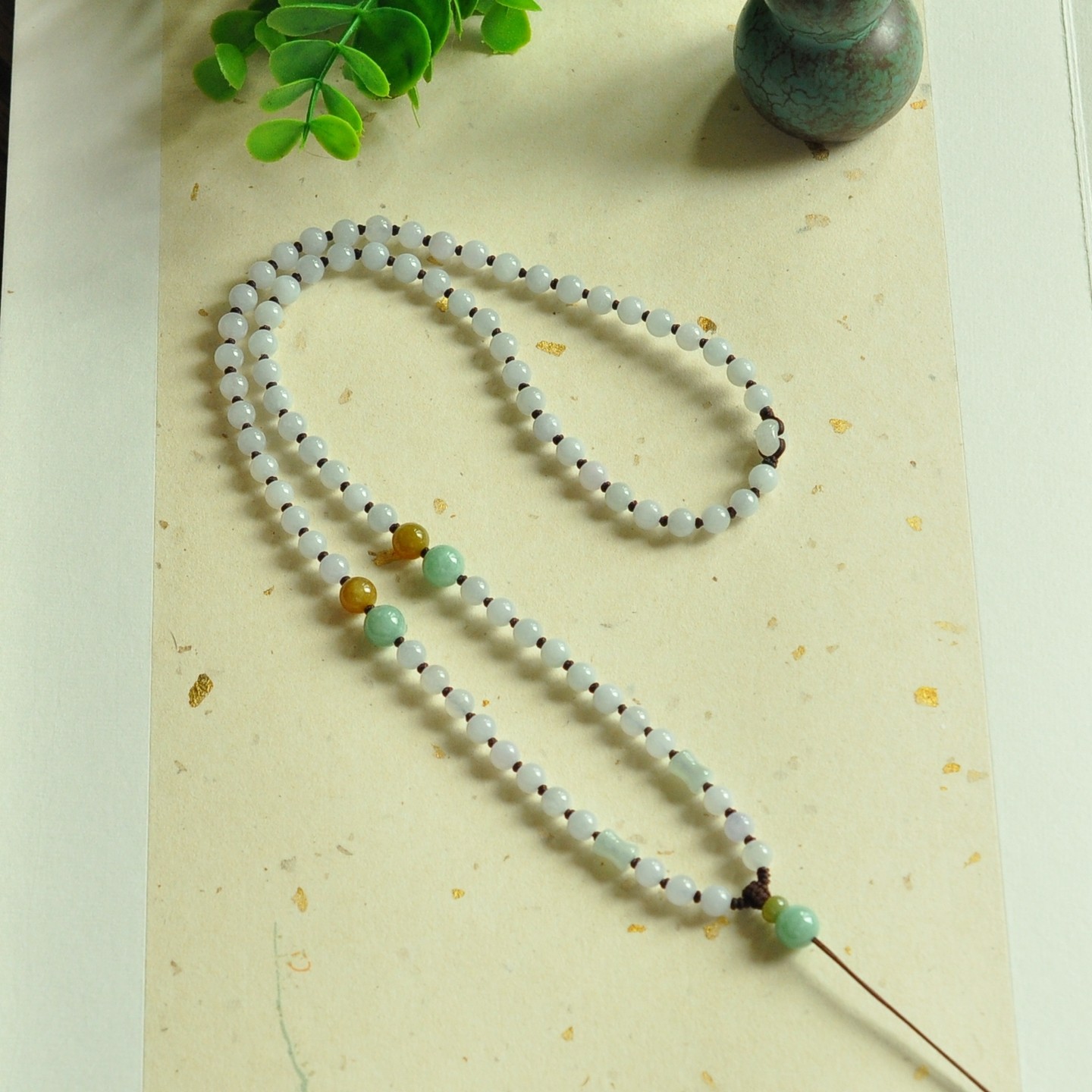 xl0300保真正品天然缅甸A货翡翠5+MM白冰圆珠手编男女项链挂绳