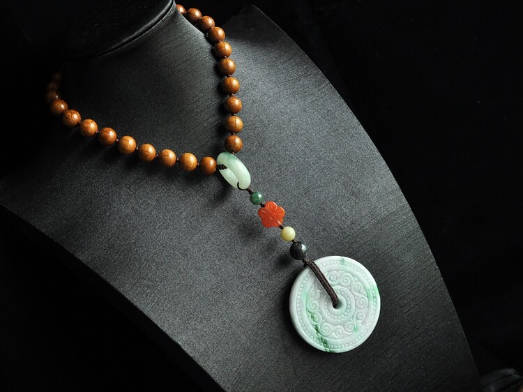 ly12飘绿淡紫春带彩A货翡翠复古雕花怀古平安扣霸气男女车挂饰