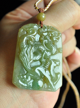 缅甸A货黄翡翠冰润寿黄龙马牌