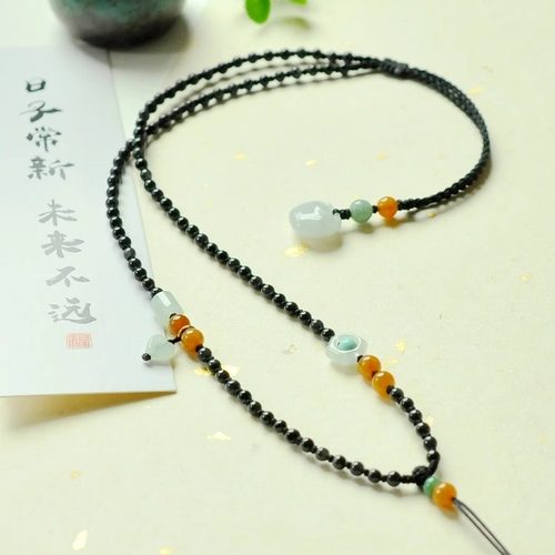 天然缅甸A货翡翠小米珠项链挂绳