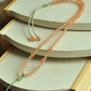 xl0112保真正品天然南红玛瑙冰红和田玉原创手编甜美调节项链挂绳