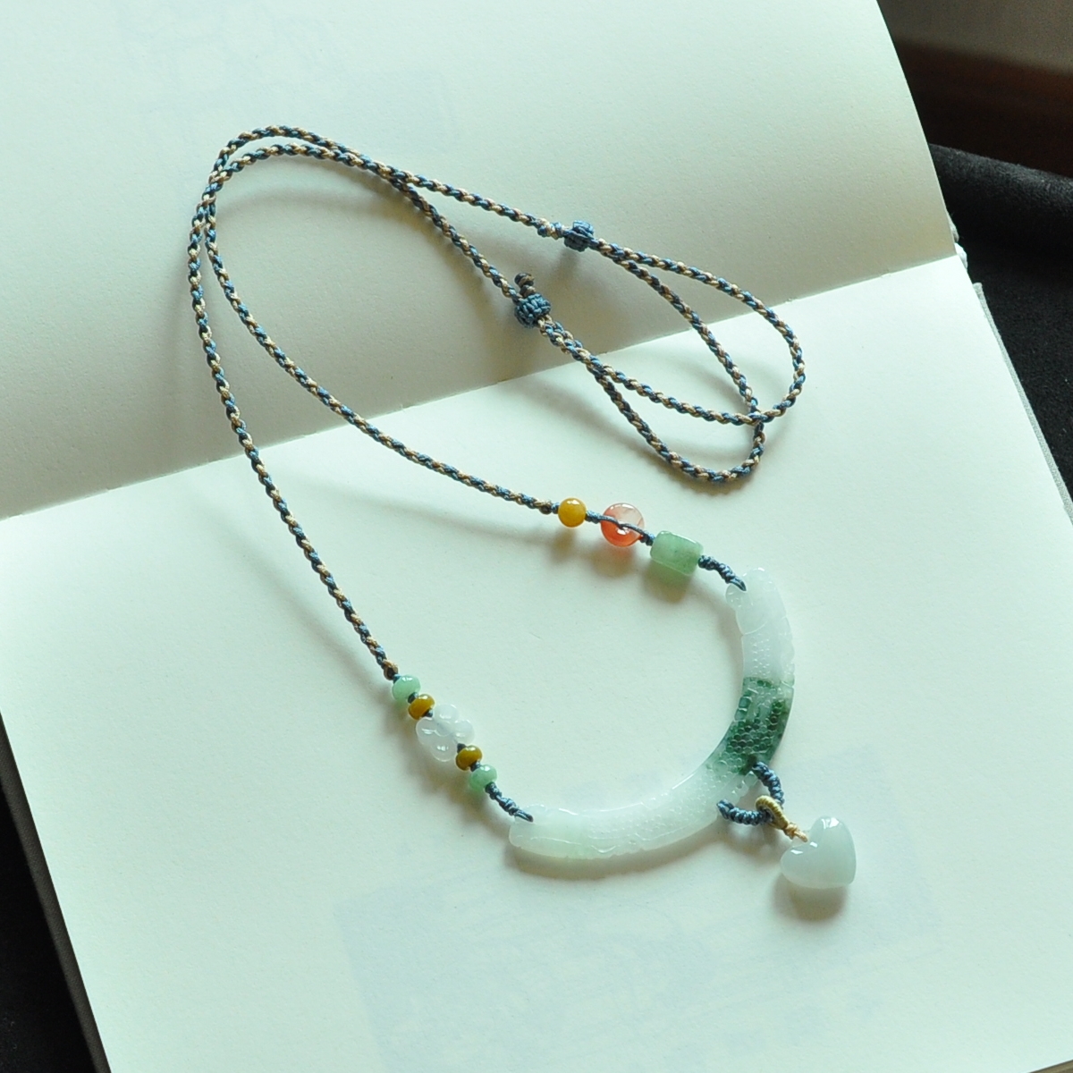 lg03原创设计仿古玉璜龙勾手编可调节锁骨链天然缅甸a货翡翠项链