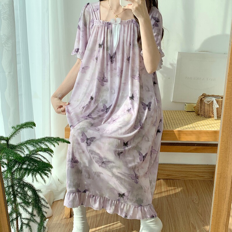 新款超大码冰丝短袖可爱睡裙女夏图片