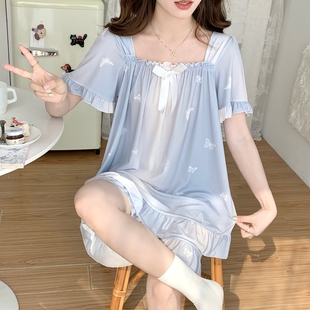 新款超大码300斤夏天冰丝短袖睡衣女宽松显瘦学生甜美家居服套装