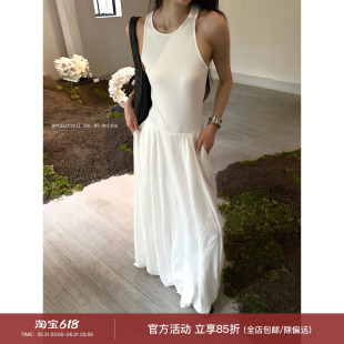 0122stepll裙下之臣黑色吊带连衣裙女夏季性感修身拼接长款A字裙#