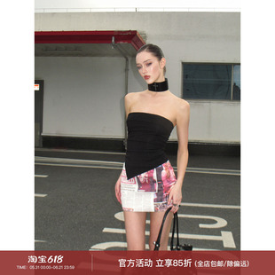 0122stepll 涩谷入侵 黑色外穿抹胸背心女夏辣妹修身显瘦裹胸上衣