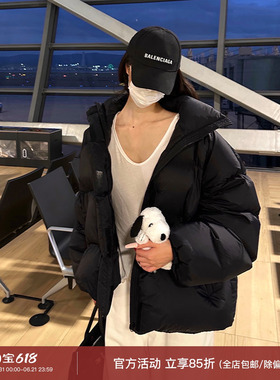 0122stepll温暖底牌黑色90鹅绒服女冬宽松显瘦保暖短款立领羽绒