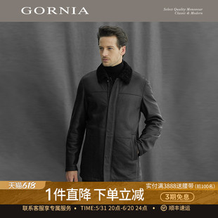 翻领皮夹克男 GORNIA 厅局风 格罗尼雅男士 皮衣羊皮毛一体时尚