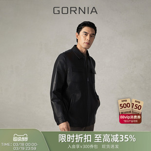 GORNIA格罗尼雅羊皮革黑色男士时尚翻领商务差旅通勤百搭皮衣
