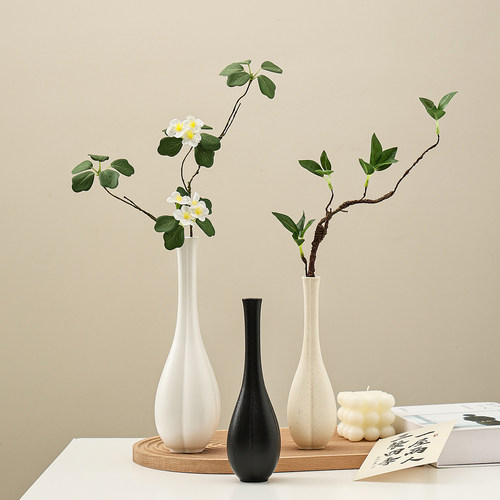复古黑色陶瓷客厅插花瓶禅意