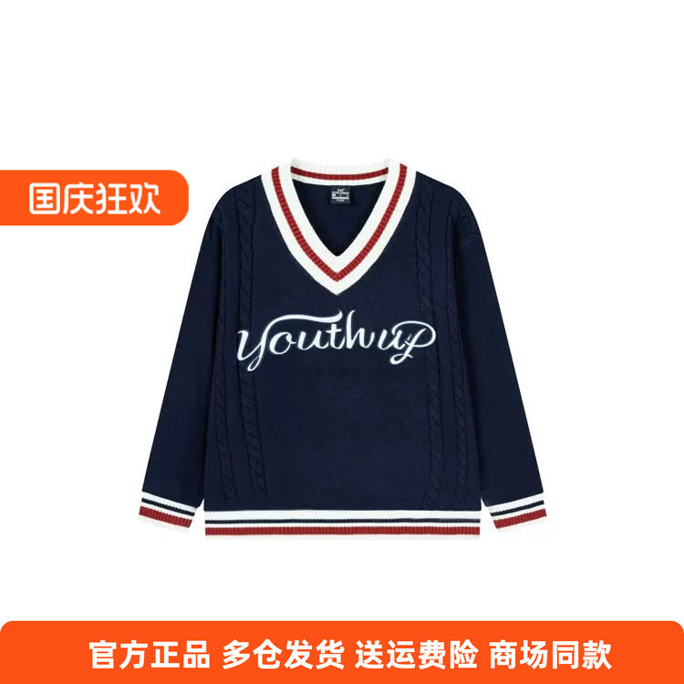 361度正品女士学院风套头毛衫V领新品2025冬季休闲宽松毛衣针织衫