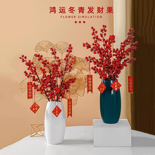 北美冬青红果盆栽仿真花干花花束家居装饰摆件仿真发财果年宵鲜花