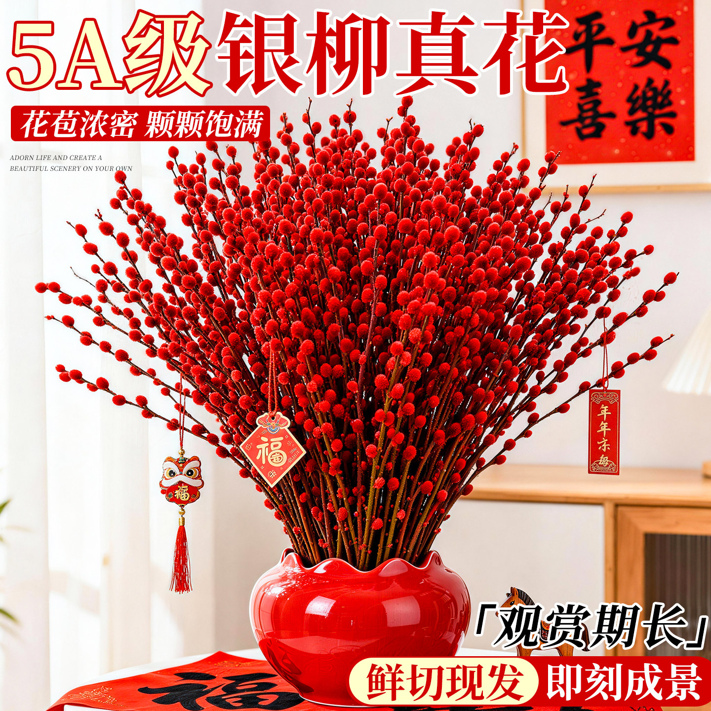 鲜枝银柳真花年宵花客厅干花束摆件新年花卉过年绿植红色干花室内,鲜花速递/花卉仿真/绿植园艺,时令草本花卉,淘宝优惠券,粉丝福利购,淘宝优惠卷