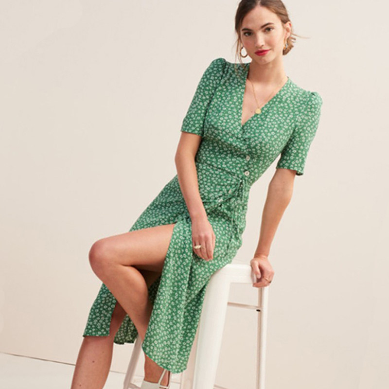 法式小众D家裹身裙修身显瘦碎花雪纺茶歇裙连衣裙夏中长款