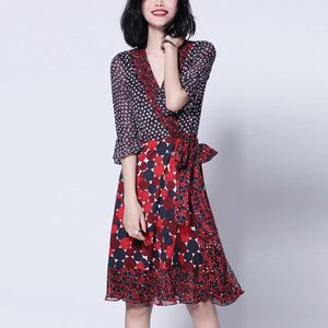 2025夏装新款连衣裙D*f裹身裙连衣裙七分袖海边度假沙滩裙中长款