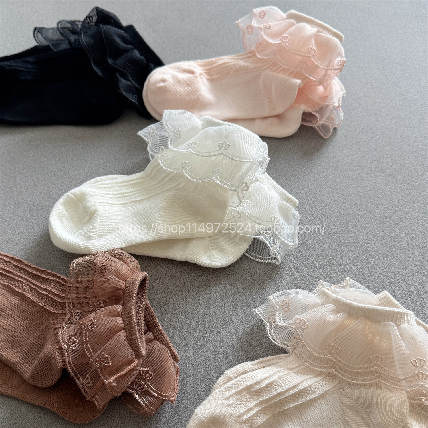 蕾丝花边袜女童春夏薄棉款网眼短袜宝宝公主袜儿童黑色纯棉花边袜