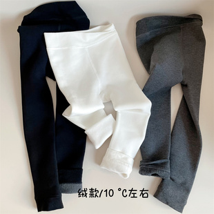 女童加绒裤子加厚打底裤宝宝平纹九分裤儿童秋冬厚绒加档款平面裤