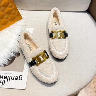 高档软底毛毛女冬季鞋外穿2024新厚款懒人加绒豆鞋底棉鞋大豆码41