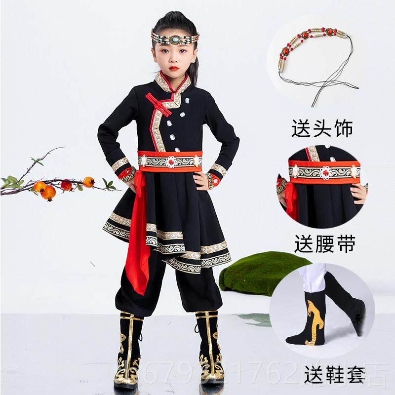 高档儿童蒙古舞蹈演出白马舞蹈服少族数民服装男装女筷子舞服蒙古