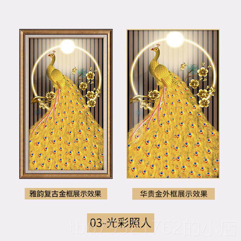 高档孔雀入户式饰玄关装画新中凰凤挂画竖版手绘油画招财走廊过道