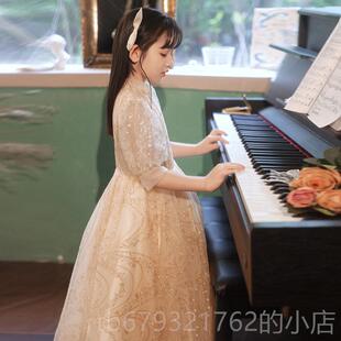 高档女生定服制女孩礼蓬公主裙春季纱蓬气质花孩婚礼小女孩钢琴演