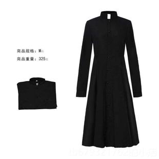 高档中世女款牧师演出服万圣节o成人s神父c黑色经典款长袍立纪领