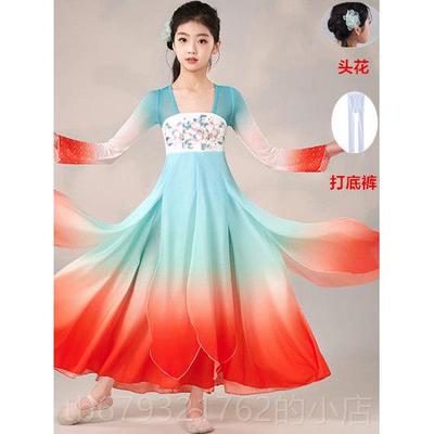 高档舞女鲤童古典蹈服连衣裙飘舞逸中国大摆裙锦连年舞蹈服少儿汉