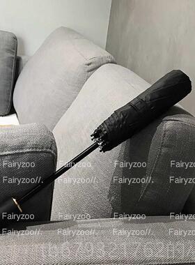 高档msho搭奶白色百ins约素色晴雨两用防晒遮阳小简巧可式黑胶携