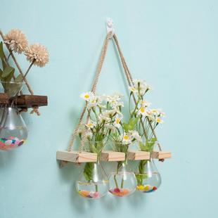 墙上花盆架麻绳挂墙花瓶室内壁挂水培植物容器办公室墙面装饰玻璃