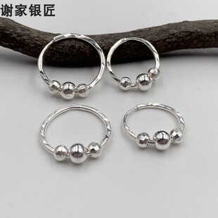 谢家银匠光面珠子耳圈 99足银珠珠时尚耳环女耳圈扣耳饰品