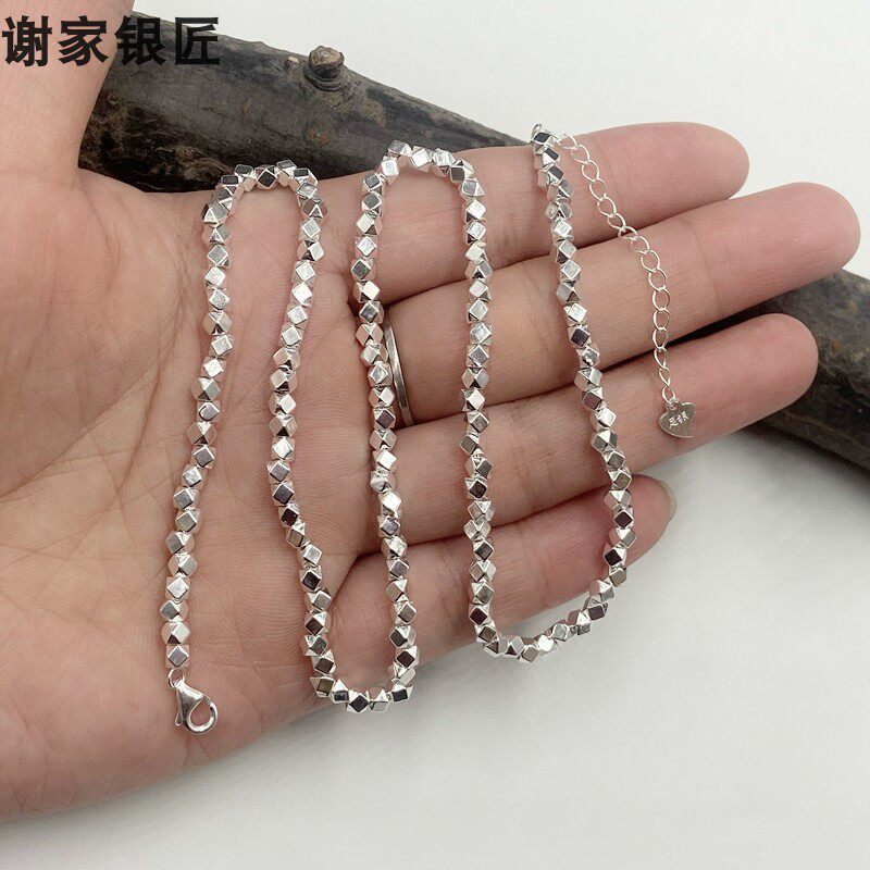 谢家银匠正品99足银碎银项链   甜美珠子圆珠链子时尚简约