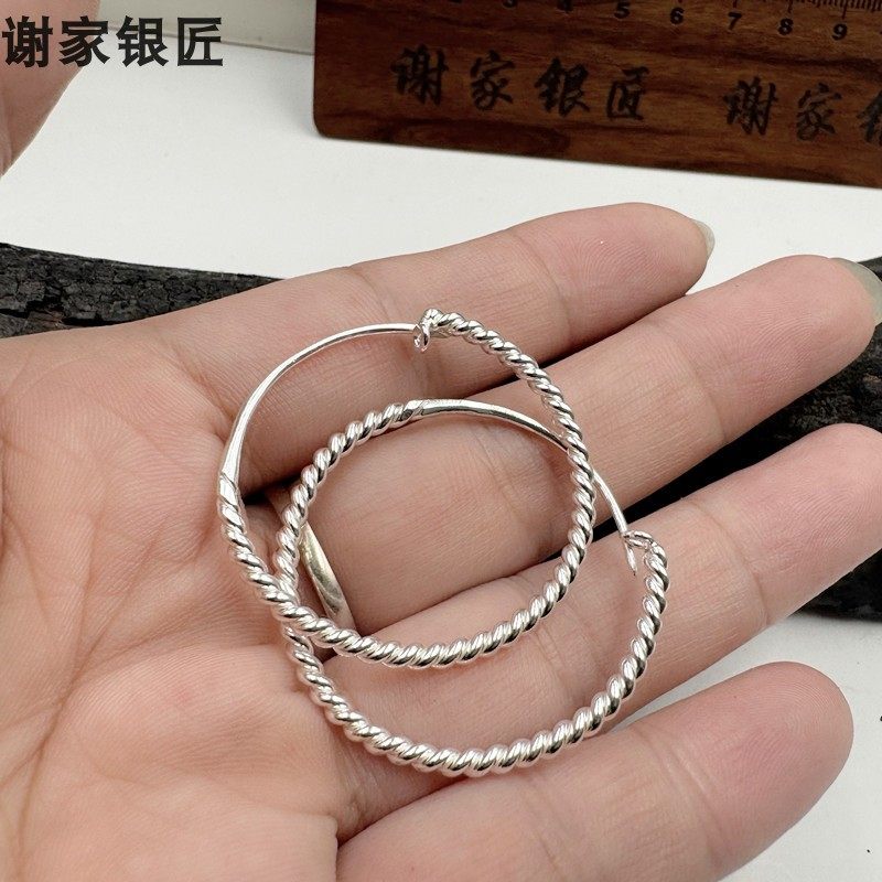 谢家银匠手工麻花耳圈   999足银实心3厘米耳圈,饰品/流行首饰/时尚饰品新,银饰耳饰,淘宝优惠券,粉丝福利购,淘宝优惠卷