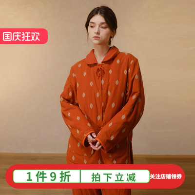 朵朵可可女三层夹棉提花睡衣套