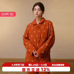 朵朵可可睡衣女2025冬季新款加厚里外纯棉三层夹棉提花家居服套装